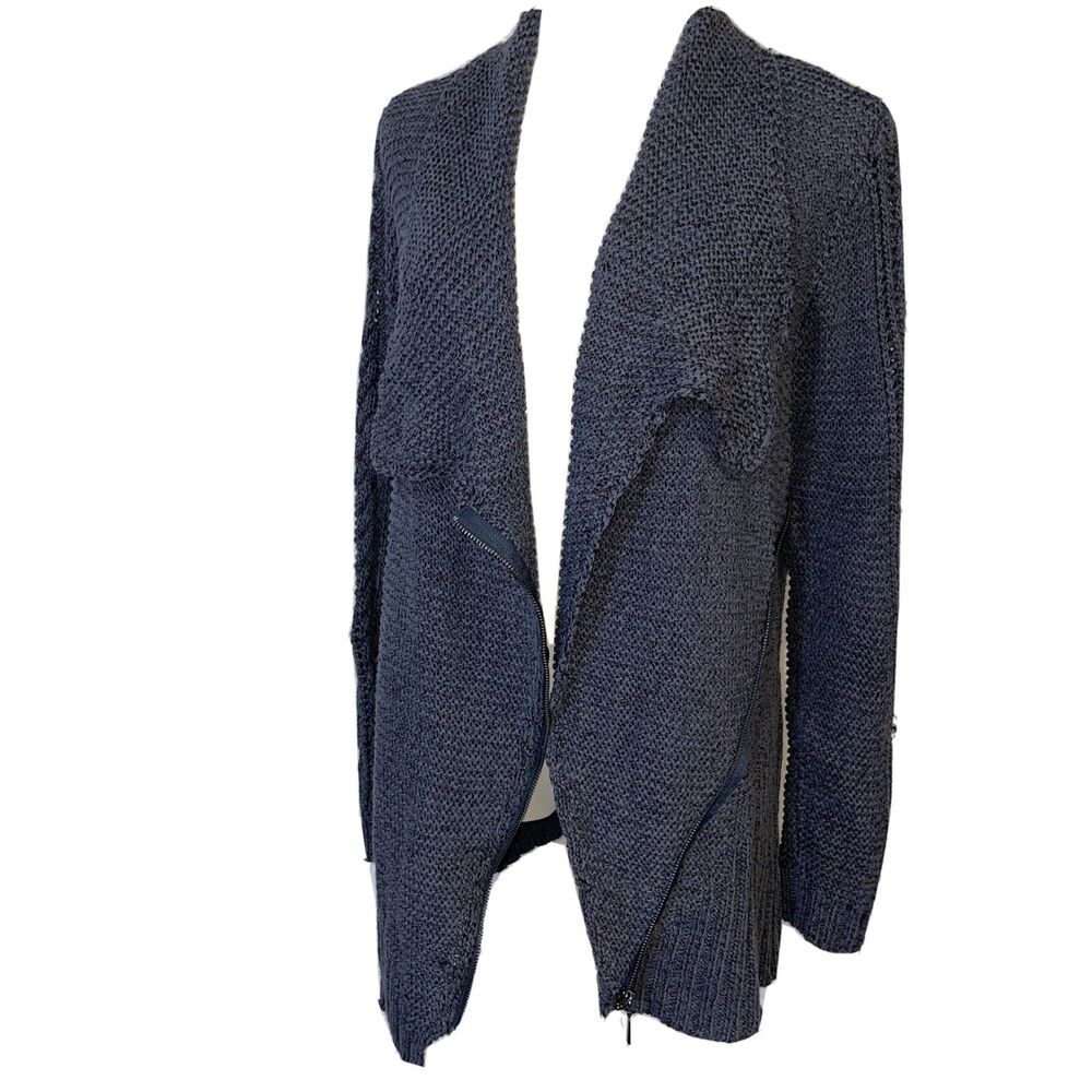 Rachel Roy Cardigan Sweater Womens Size XL Blue Zip Front Multi Knit HEAVY